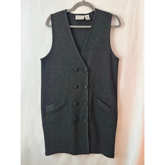 Vintage Preview Collection 100% Merino Wool Long Line Sweater Vest Gray Small - Picture 1 of 4